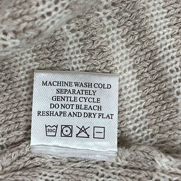 MARLAWYNNE Cotton Linen Blend Crew Neck Beige Sweater Top Asymmetrical Hem - Picture 7 of 8